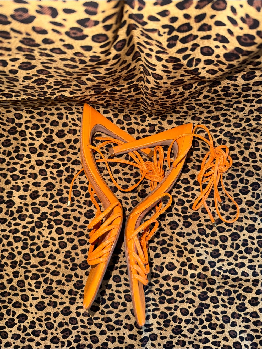 SCHUTZ Orange Lace-Up Strappy Heels - Picture 3 of 5
